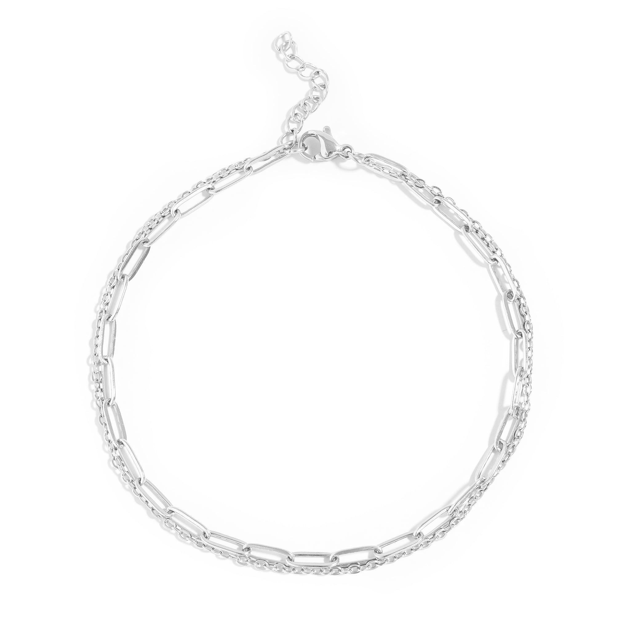 18K Gold PVD Stainless Steel Layered Loop and Paperclip Chain Anklet