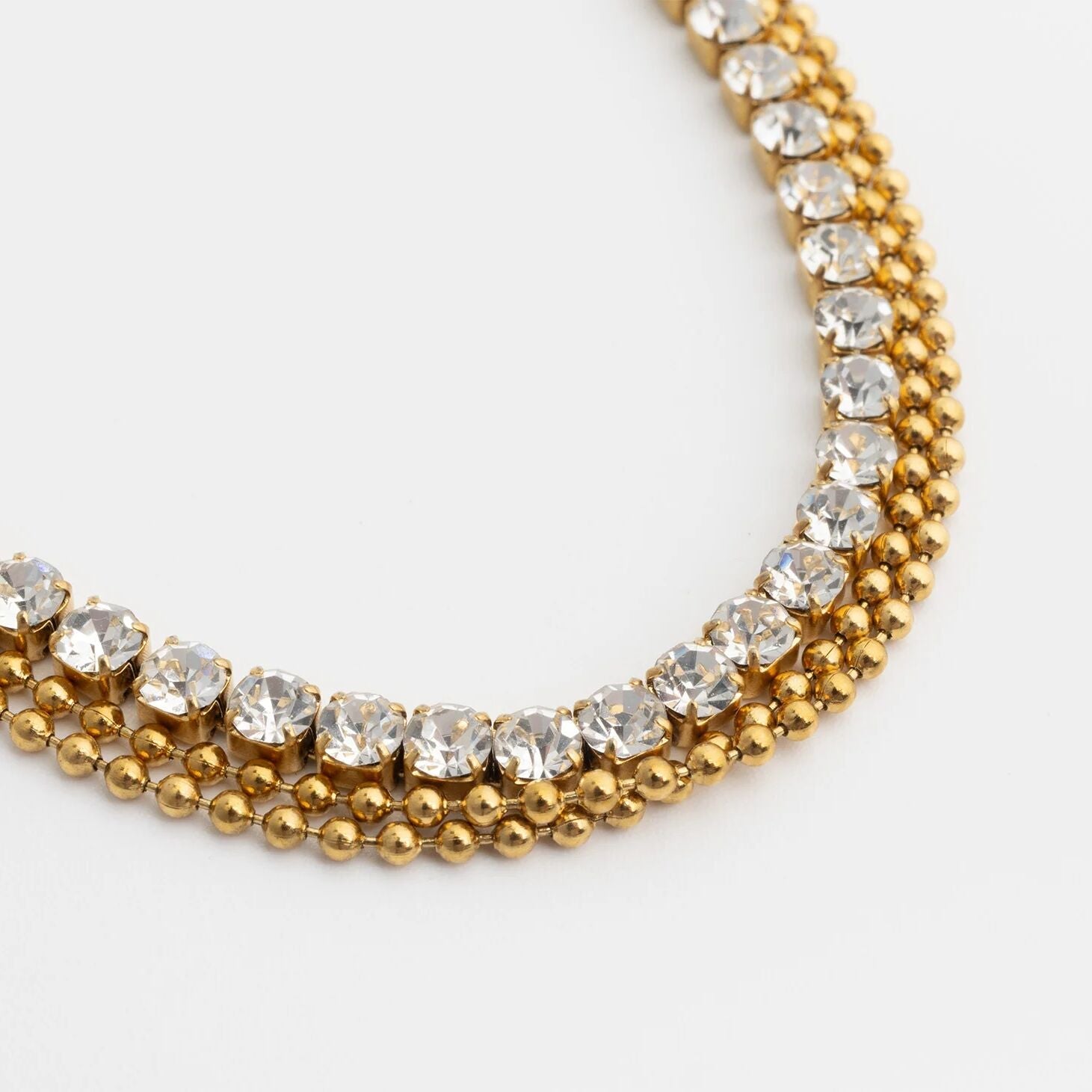 18K Gold PVD Stainless Steel Rhinestone and Shotbead Chain Layered Anklet