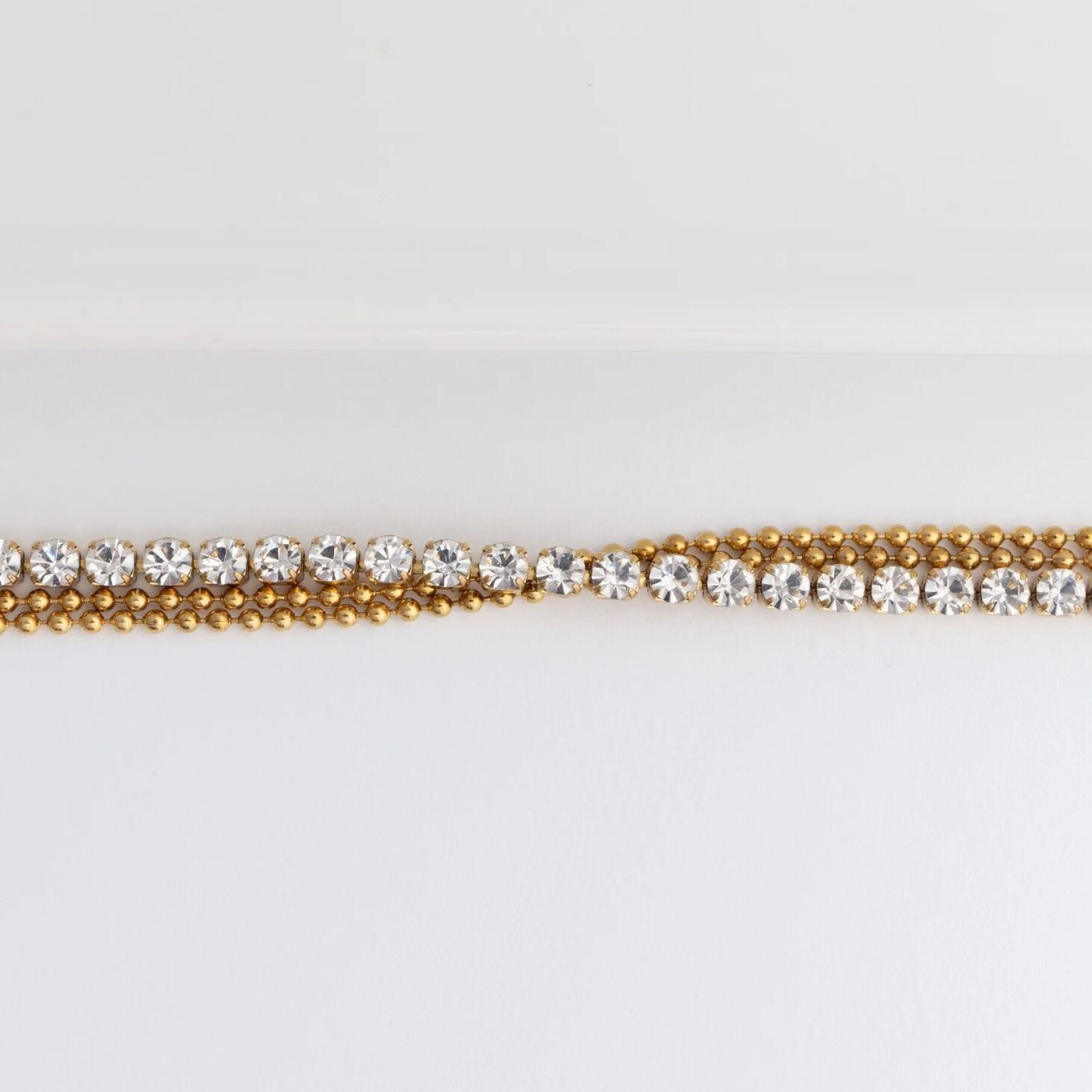 18K Gold PVD Stainless Steel Rhinestone and Shotbead Chain Layered Anklet