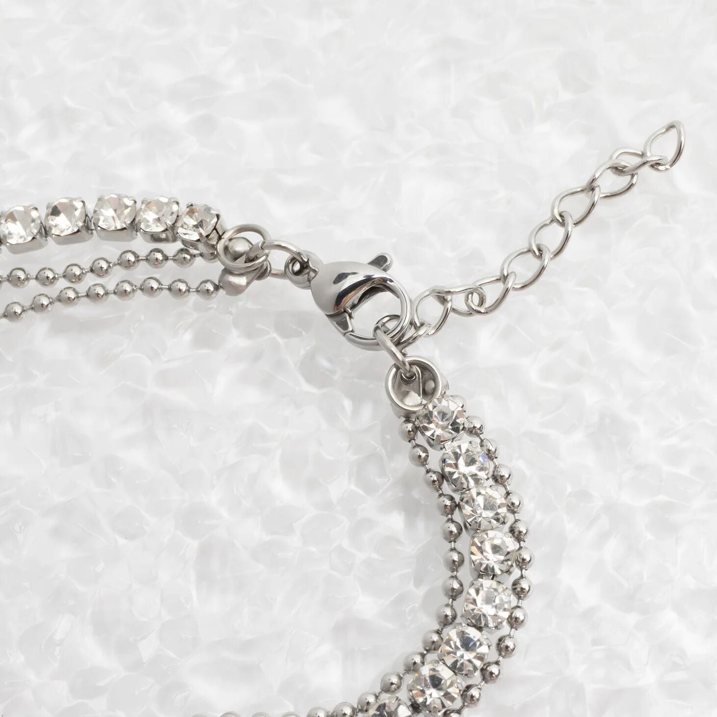 18K Gold PVD Stainless Steel Rhinestone and Shotbead Chain Layered Anklet