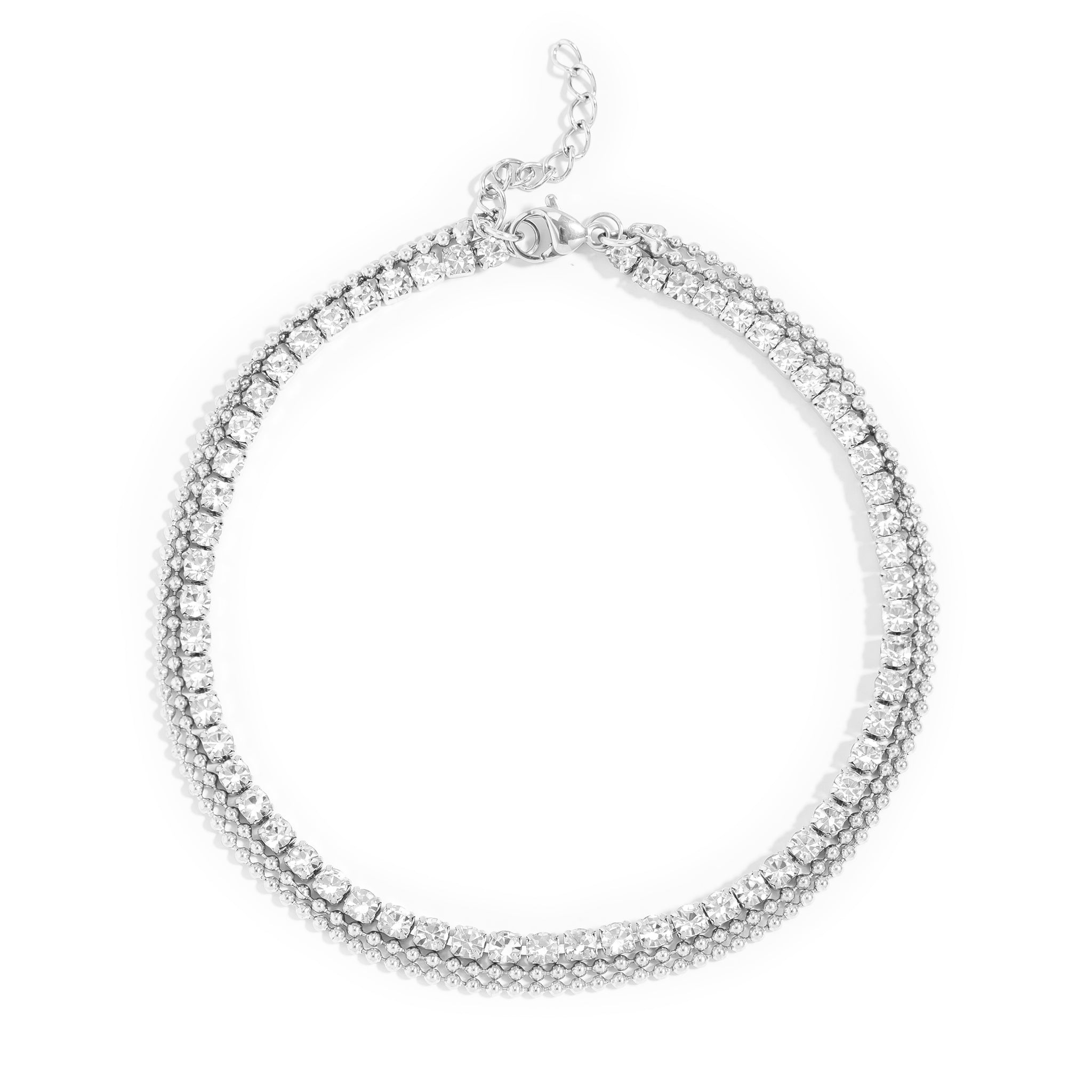 18K Gold PVD Stainless Steel Rhinestone and Shotbead Chain Layered Anklet