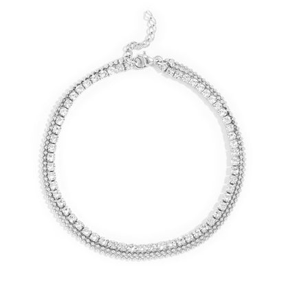 18K Gold PVD Stainless Steel Rhinestone and Shotbead Chain Layered Anklet
