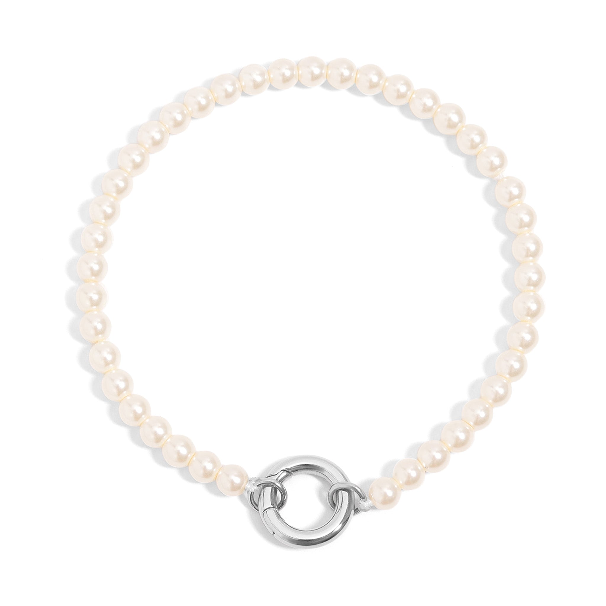 18K Gold PVD Stainless Steel Glass Pearl Charm Keeper Bracelet