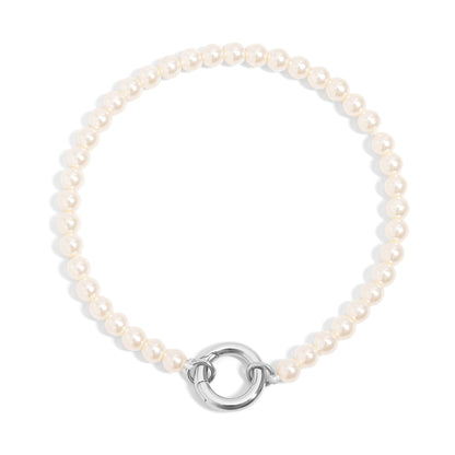 18K Gold PVD Stainless Steel Glass Pearl Charm Keeper Bracelet