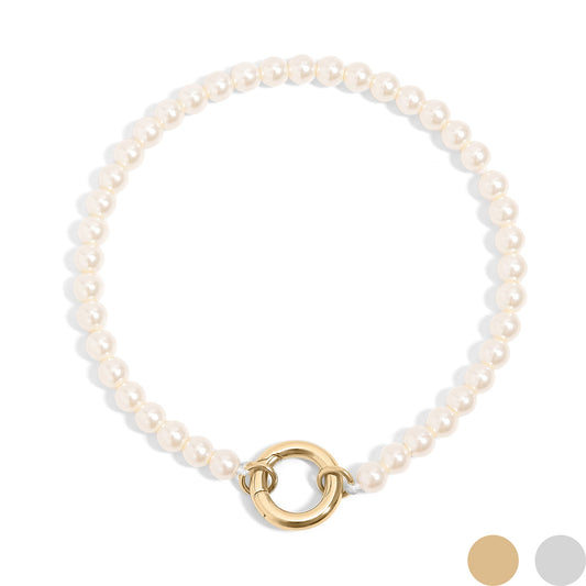 18K Gold PVD Stainless Steel Glass Pearl Charm Keeper Bracelet