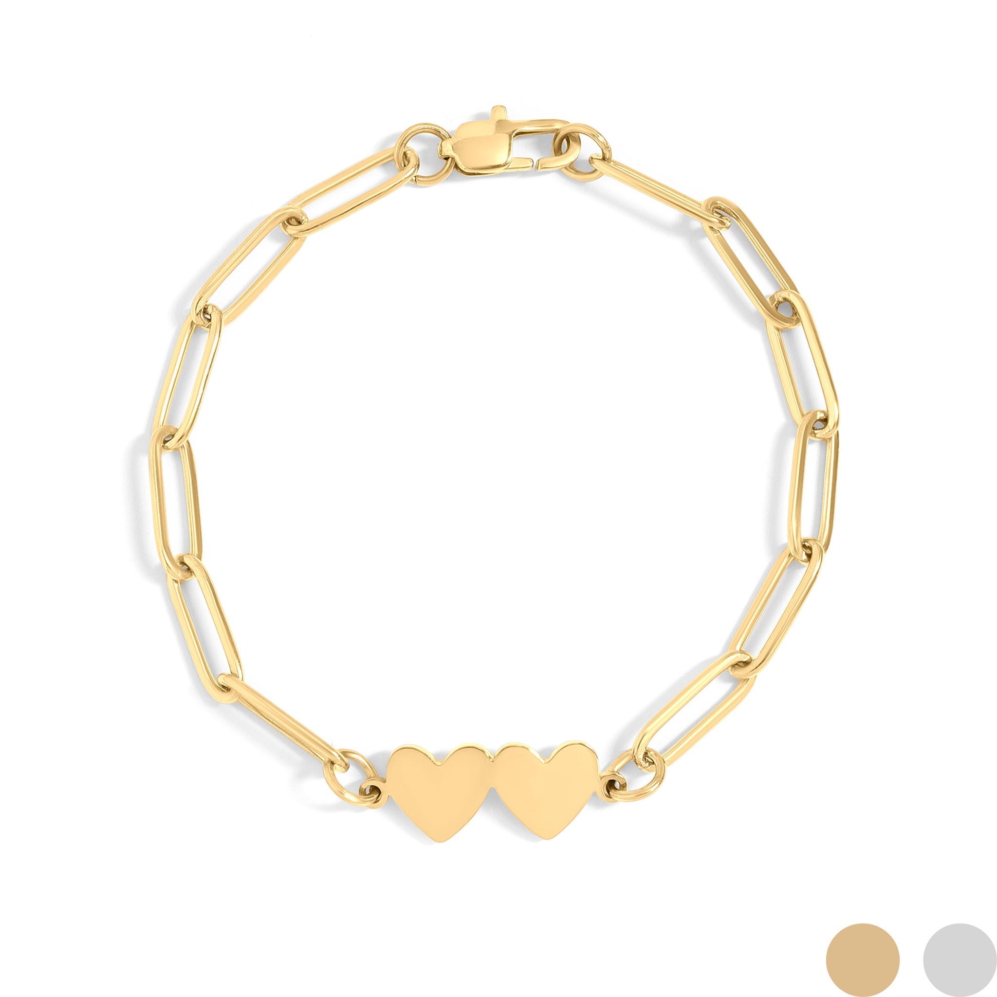 Stainless Steel Engravable 2 Heart Paperclip Bracelet