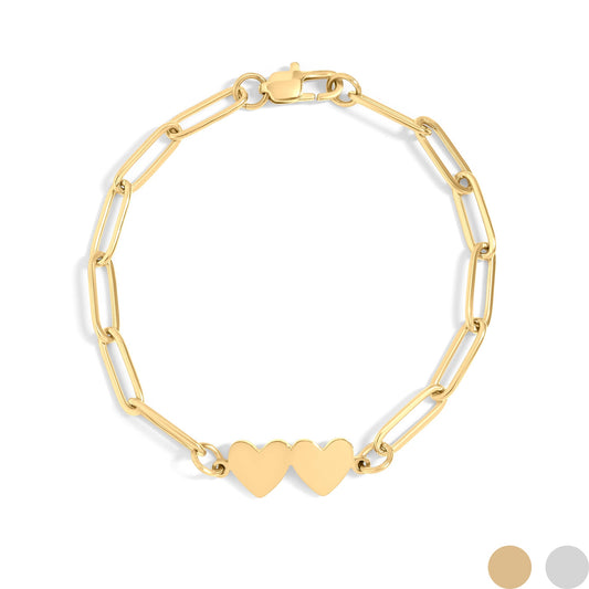 Stainless Steel Engravable 2 Heart Paperclip Bracelet