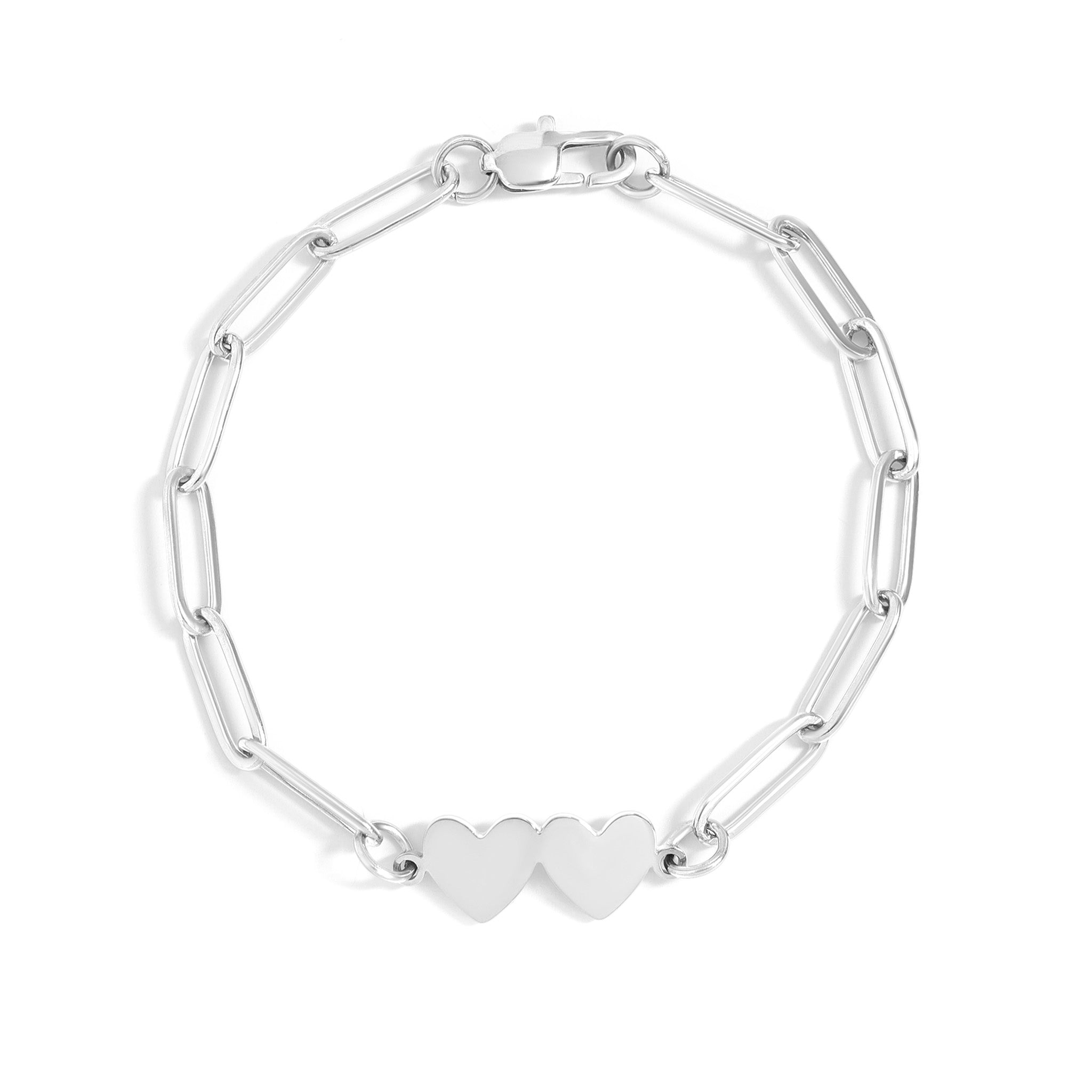 Stainless Steel Engravable 2 Heart Paperclip Bracelet