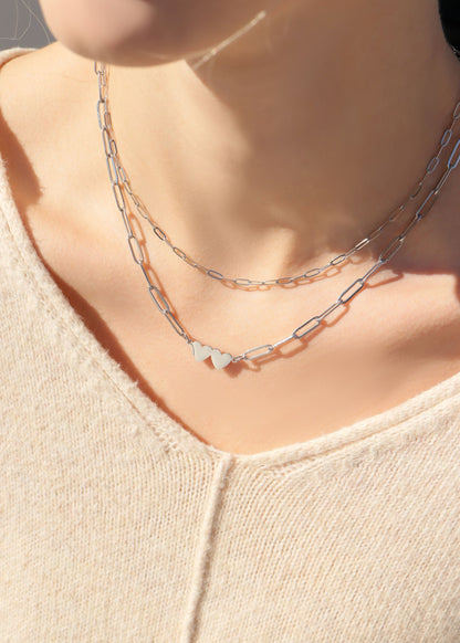 Stainless Steel Engravable 2 Heart Paperclip Necklace