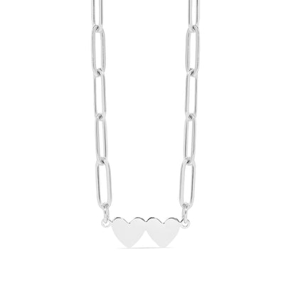 Stainless Steel Engravable 2 Heart Paperclip Necklace
