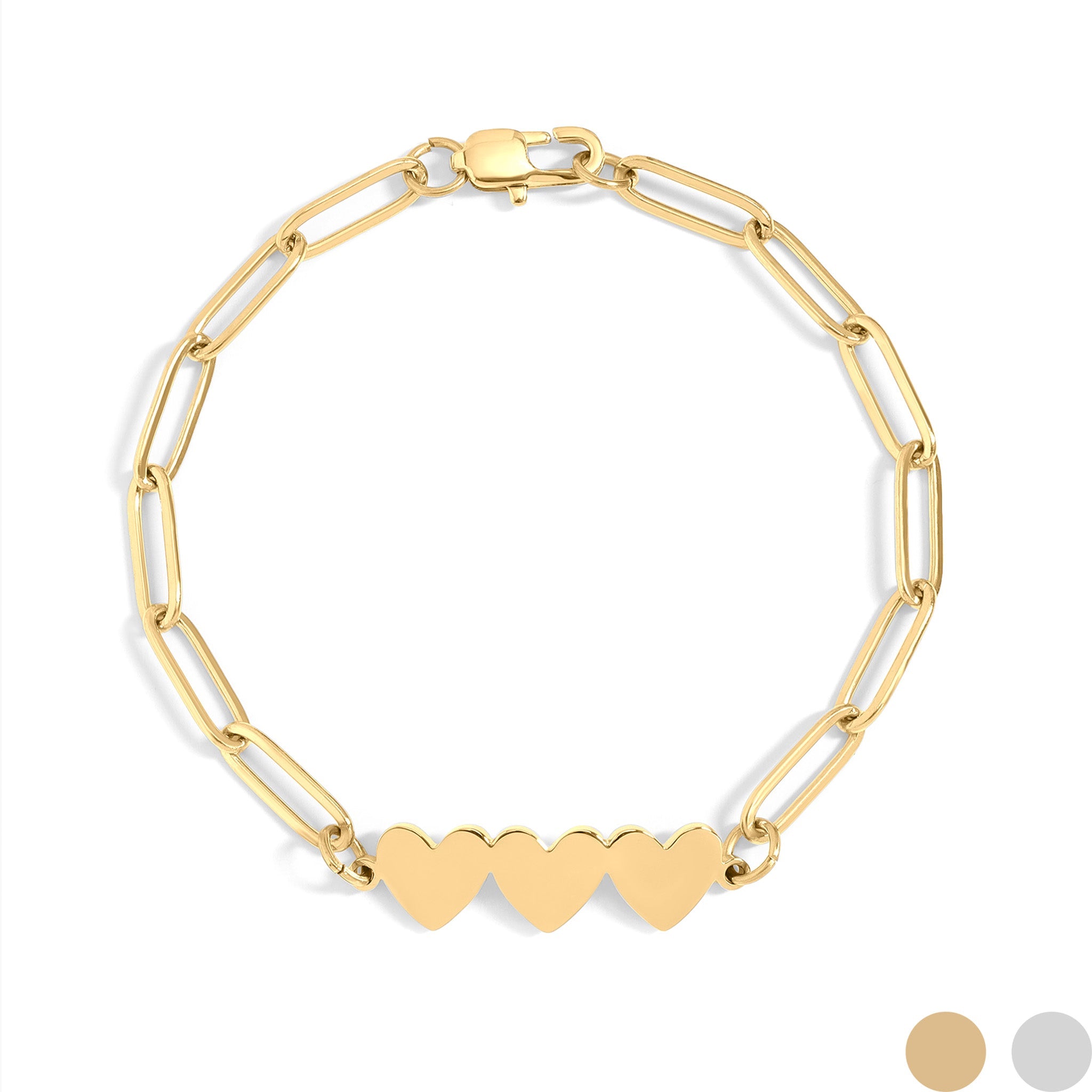 Stainless Steel Engravable 3 Heart Paperclip Bracelet