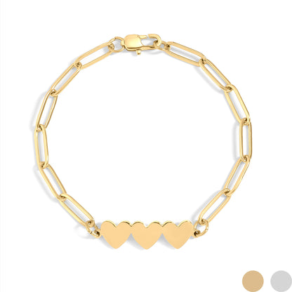 Stainless Steel Engravable 3 Heart Paperclip Bracelet