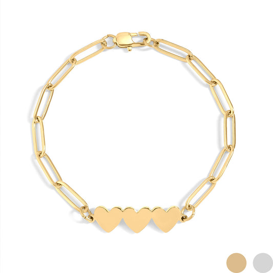 Stainless Steel Engravable 3 Heart Paperclip Bracelet