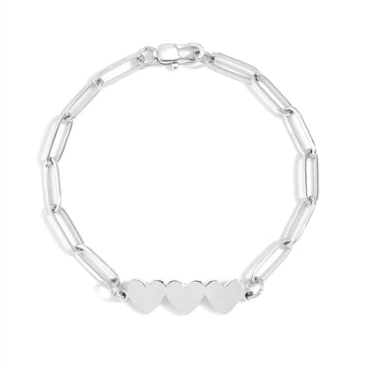 Stainless Steel Engravable 3 Heart Paperclip Bracelet