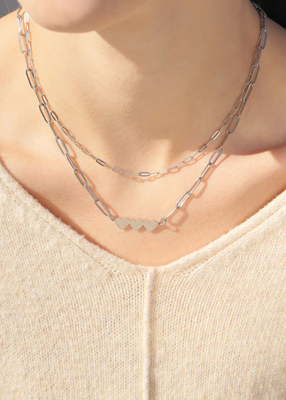 Stainless Steel Engravable 3 Heart Paperclip Necklace