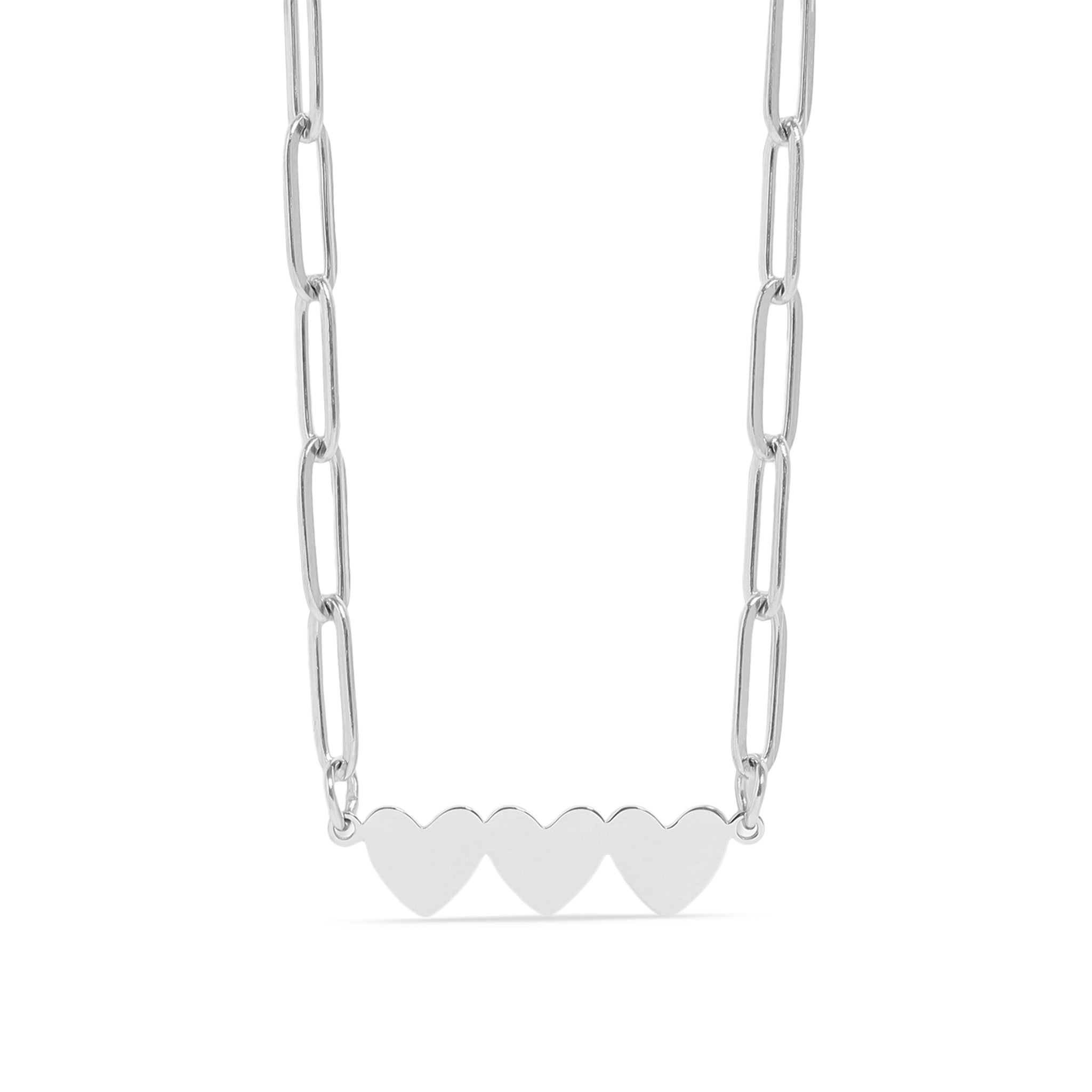 Stainless Steel Engravable 3 Heart Paperclip Necklace