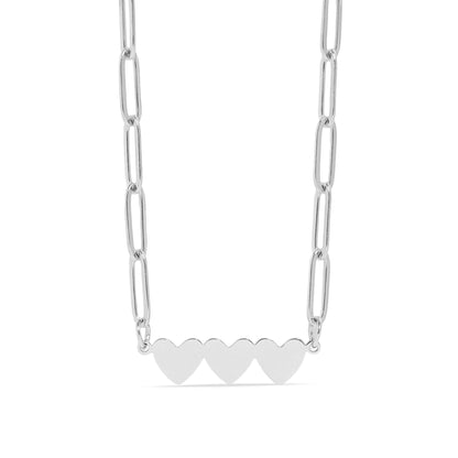 Stainless Steel Engravable 3 Heart Paperclip Necklace