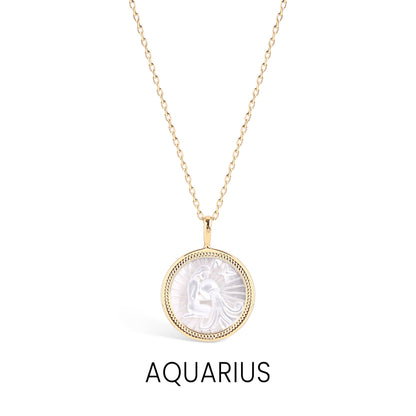 14K Gold Plated Sterling Silver Mother of Pearl Zodiac Pendant Necklace