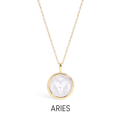 14K Gold Plated Sterling Silver Mother of Pearl Zodiac Pendant Necklace