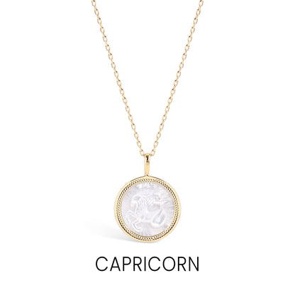 14K Gold Plated Sterling Silver Mother of Pearl Zodiac Pendant Necklace