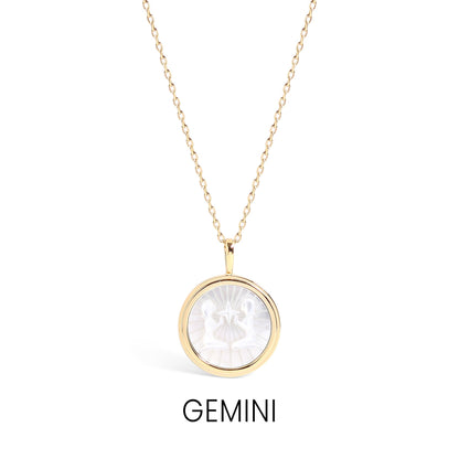14K Gold Plated Sterling Silver Mother of Pearl Zodiac Pendant Necklace