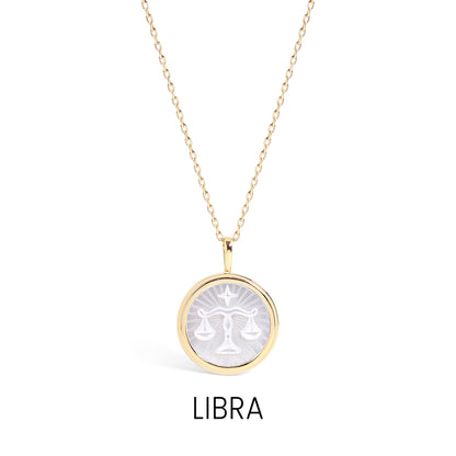 14K Gold Plated Sterling Silver Mother of Pearl Zodiac Pendant Necklace