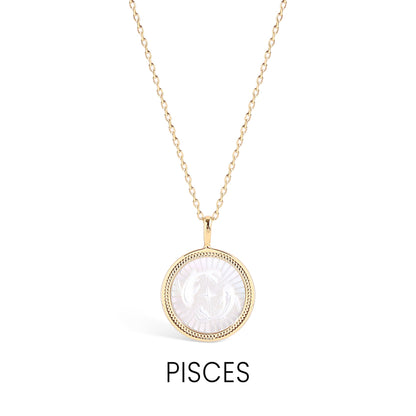 14K Gold Plated Sterling Silver Mother of Pearl Zodiac Pendant Necklace