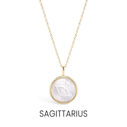 14K Gold Plated Sterling Silver Mother of Pearl Zodiac Pendant Necklace