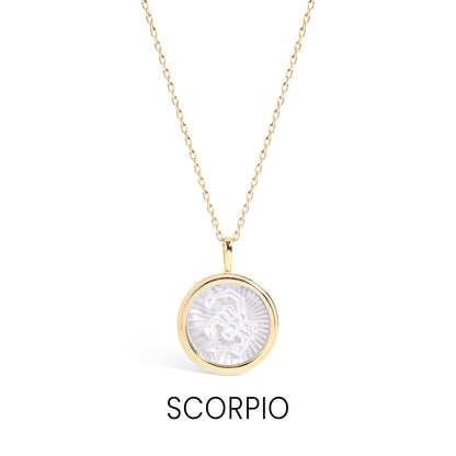14K Gold Plated Sterling Silver Mother of Pearl Zodiac Pendant Necklace