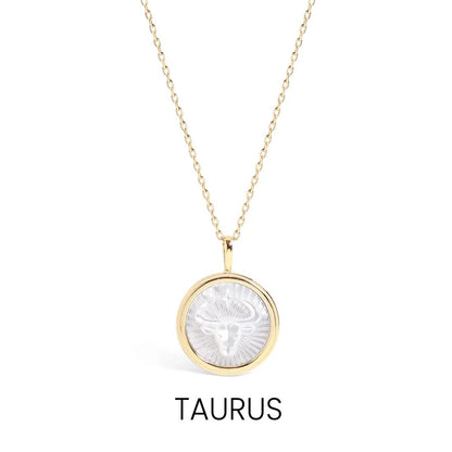 14K Gold Plated Sterling Silver Mother of Pearl Zodiac Pendant Necklace