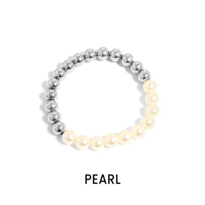 18K Gold PVD Stainless Steel Semi Precious Beaded Stretch Bracelets
