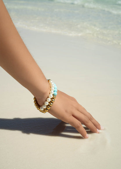 18K Gold PVD Stainless Steel Semi Precious Beaded Stretch Bracelets