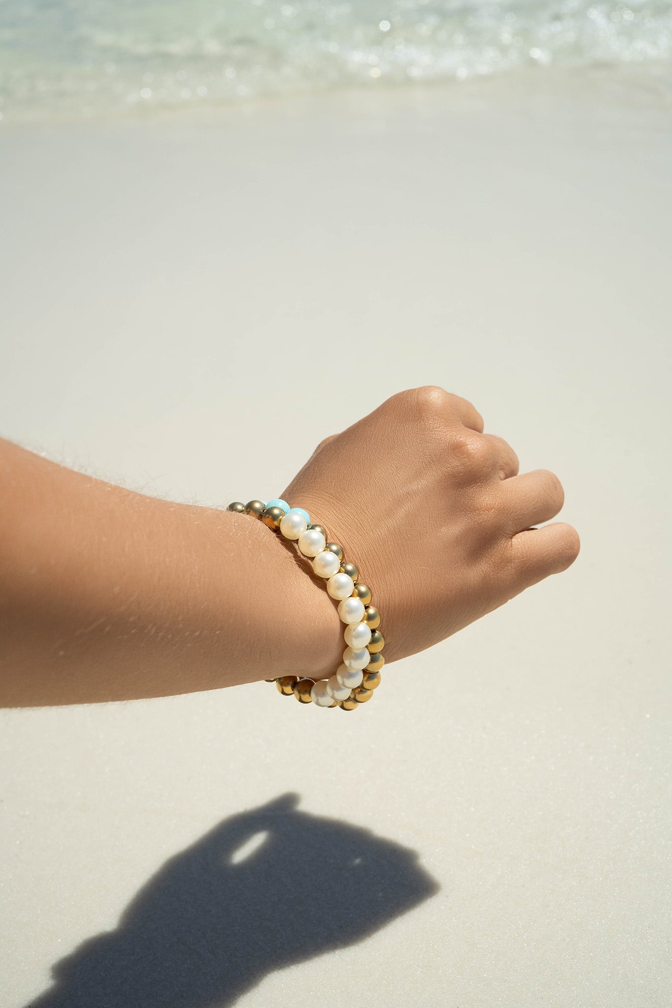 18K Gold PVD Stainless Steel Semi Precious Beaded Stretch Bracelets