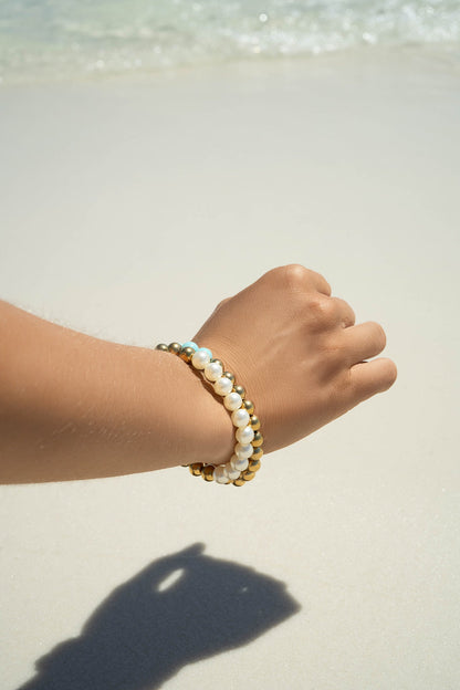 18K Gold PVD Stainless Steel Semi Precious Beaded Stretch Bracelets