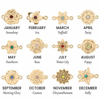 18K Gold PVD Stainless Steel 3D Birth Flower Connector Charms