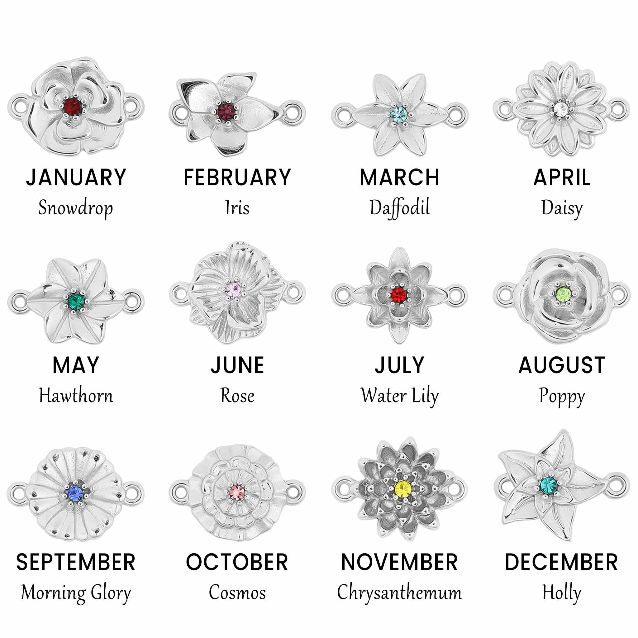 18K Gold PVD Stainless Steel 3D Birth Flower Connector Charms