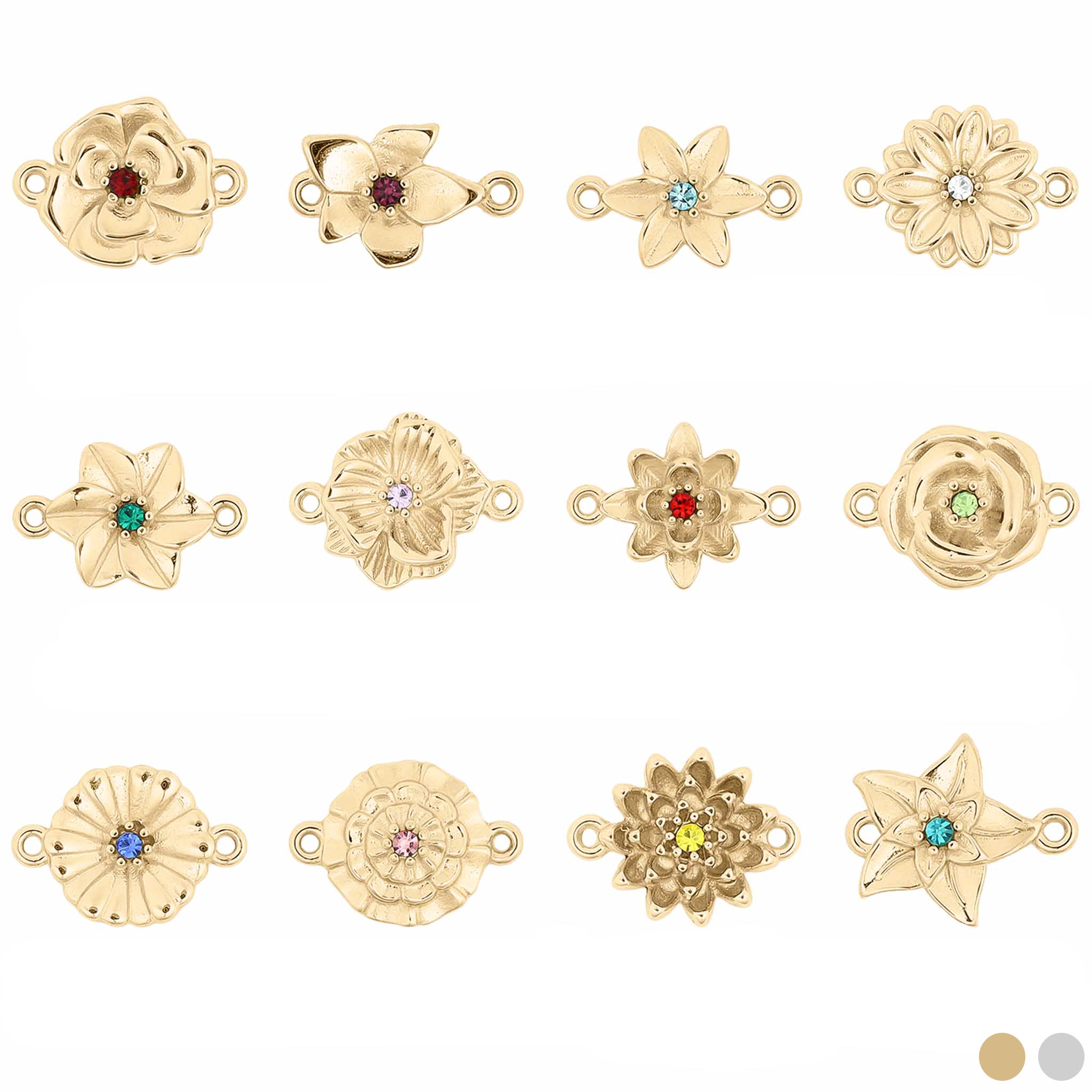 18K Gold PVD Stainless Steel 3D Birth Flower Connector Charms