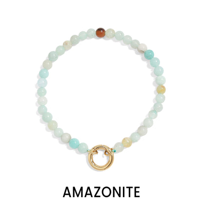 18K Gold PVD Stainless Steel Semi Precious Natural Stone Charm Keeper Bracelet
