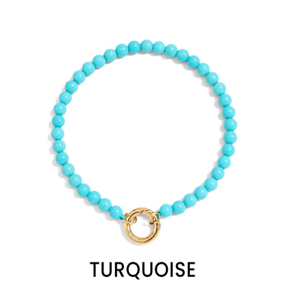 18K Gold PVD Stainless Steel Semi Precious Natural Stone Charm Keeper Bracelet