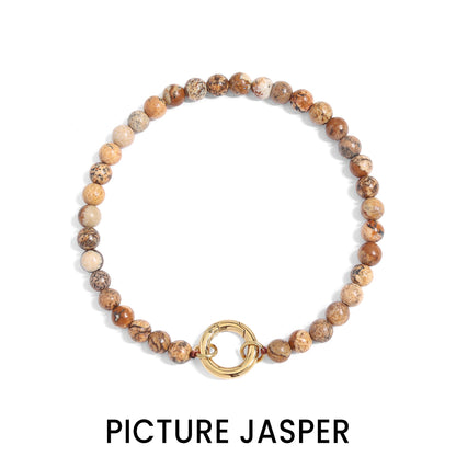 18K Gold PVD Stainless Steel Semi Precious Natural Stone Charm Keeper Bracelet