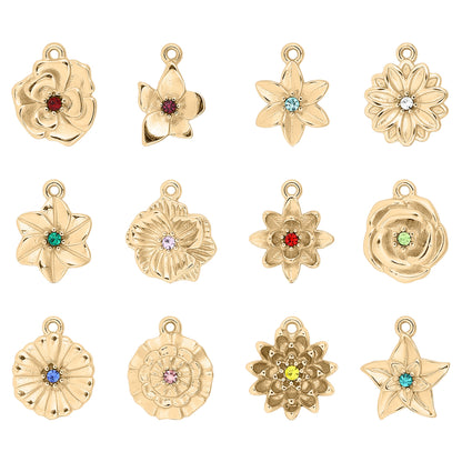 18K Gold PVD Stainless Steel Vertical 3D Birth Flower Charm