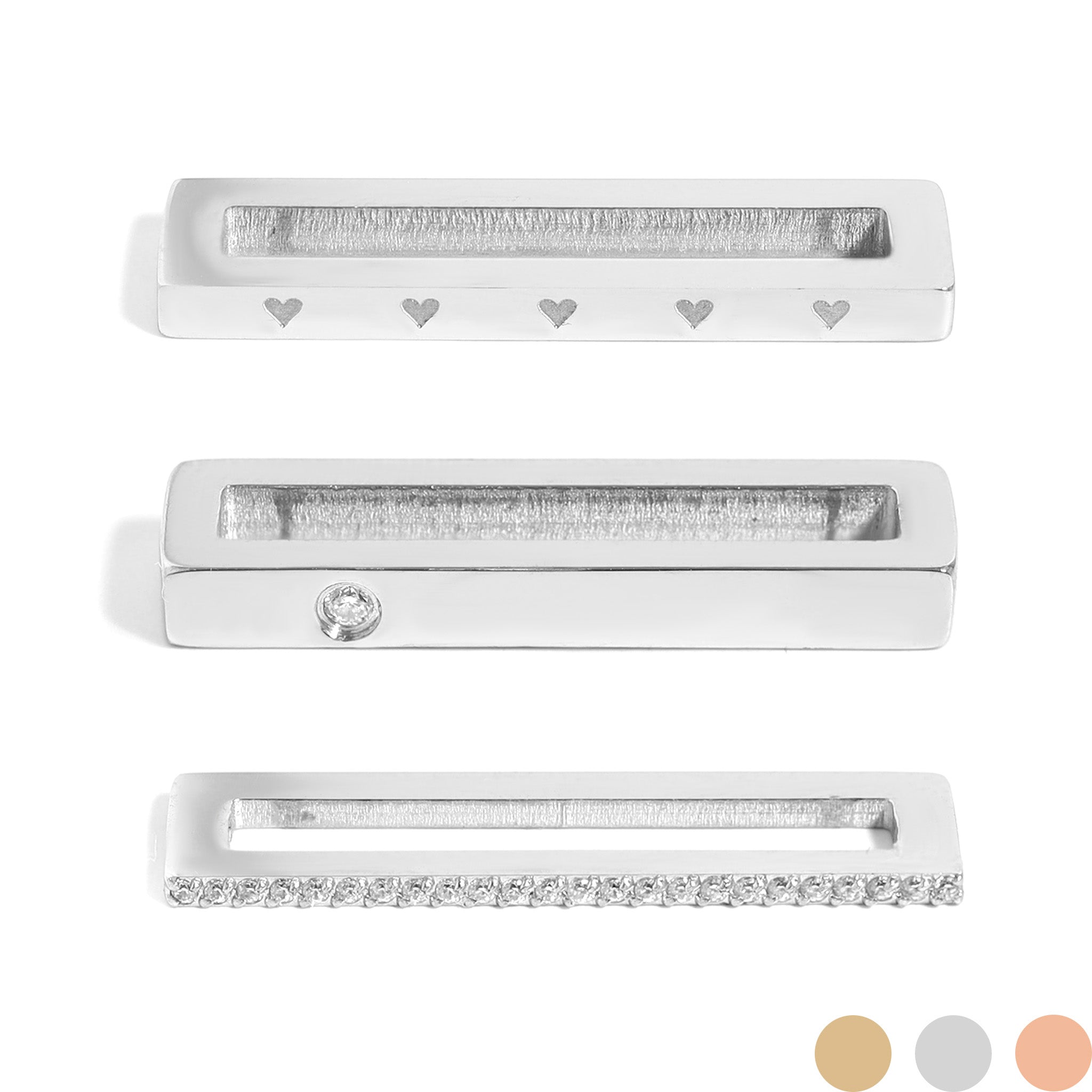 Stainless Steel Engravable 3 Piece Heart Smart Watch Charm Set