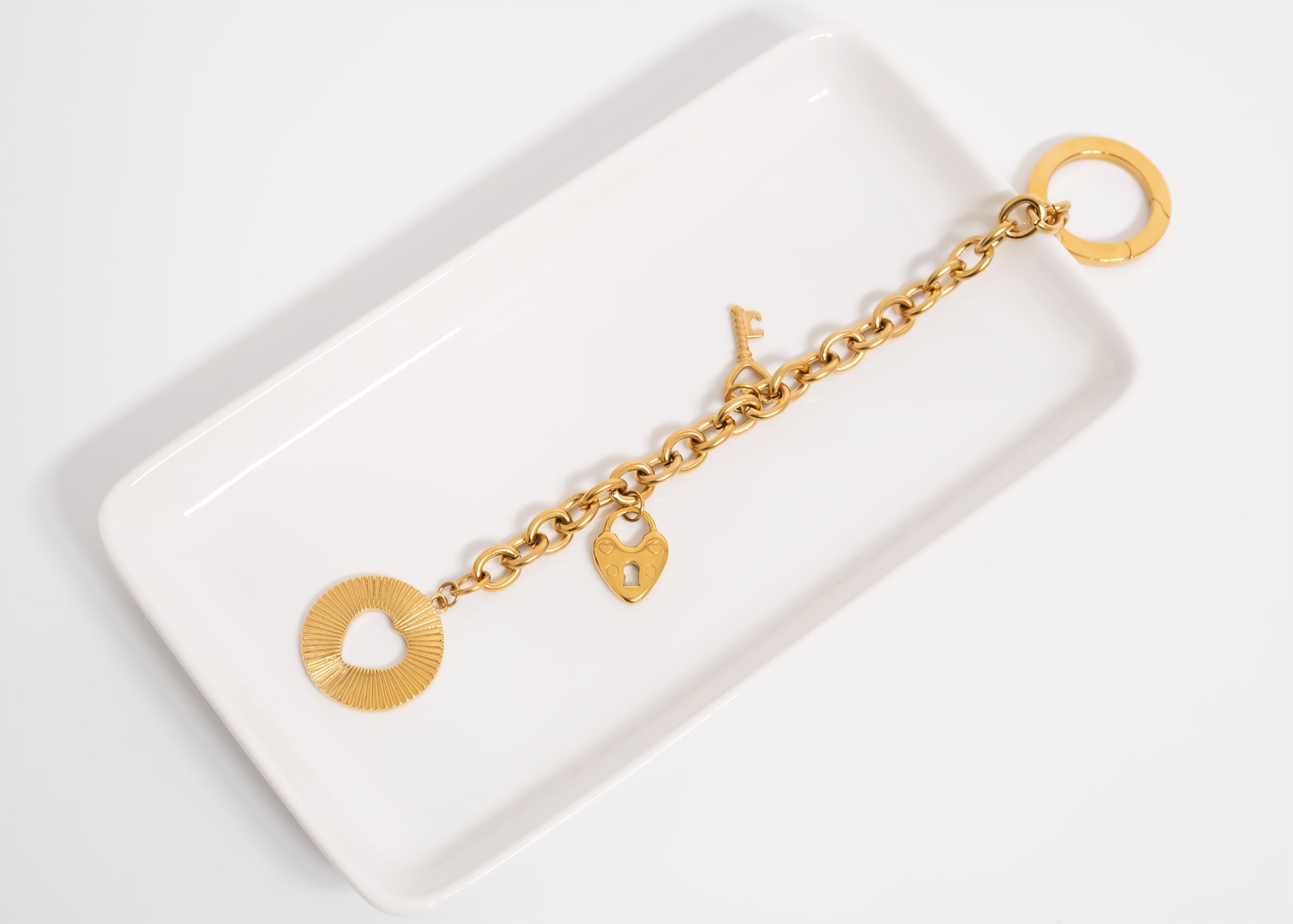 18K Gold PVD Stainless Steel Circle Clasp DIY Charm Key Chain