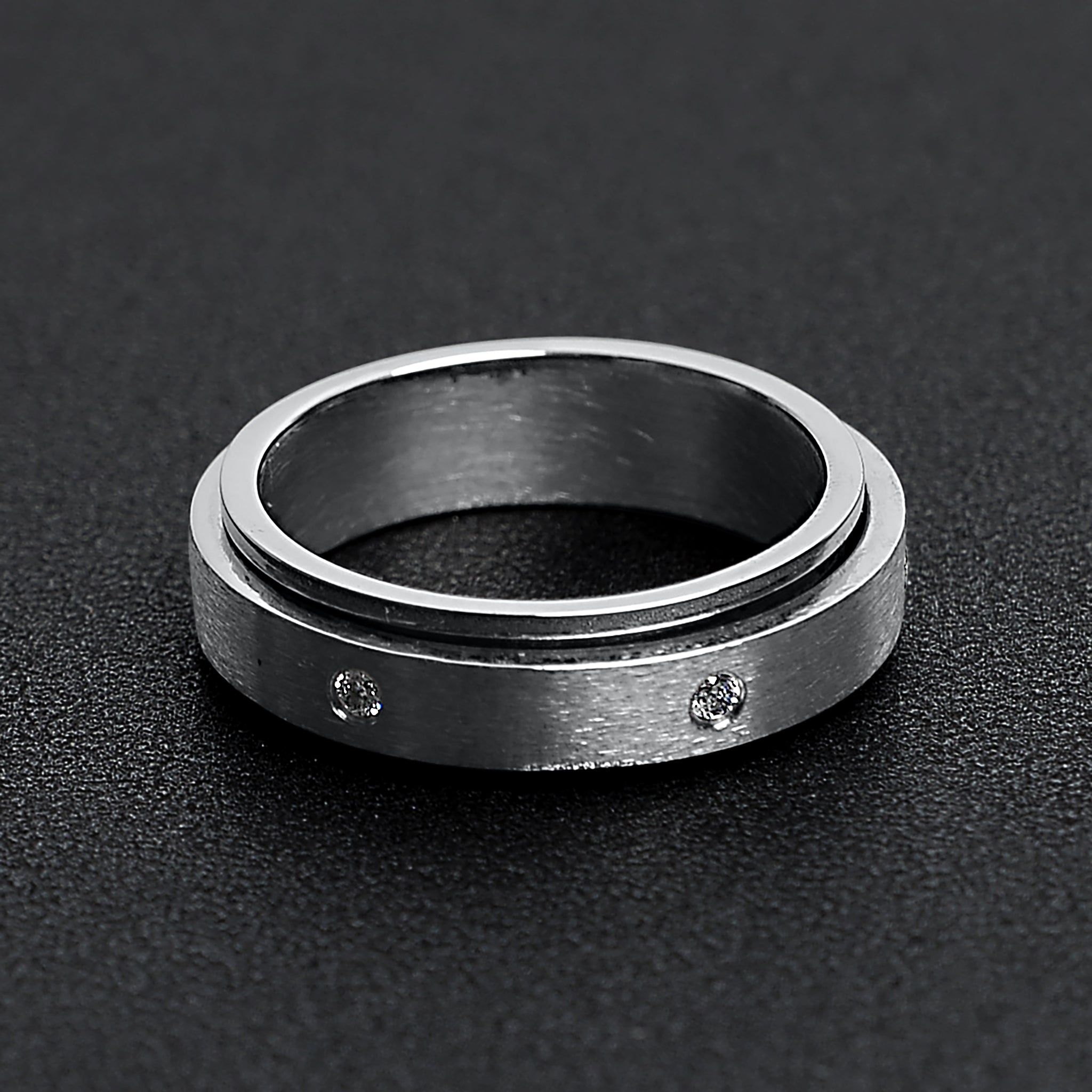 CZ Stones In Center Spinner Stainless Steel Ring