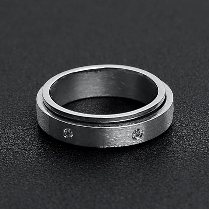 CZ Stones In Center Spinner Stainless Steel Ring