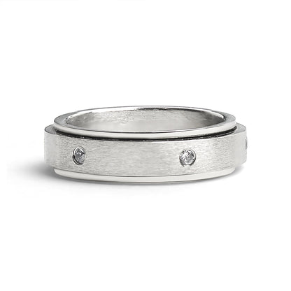 CZ Stones In Center Spinner Stainless Steel Ring