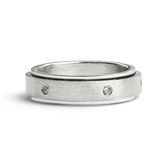 CZ Stones In Center Spinner Stainless Steel Ring