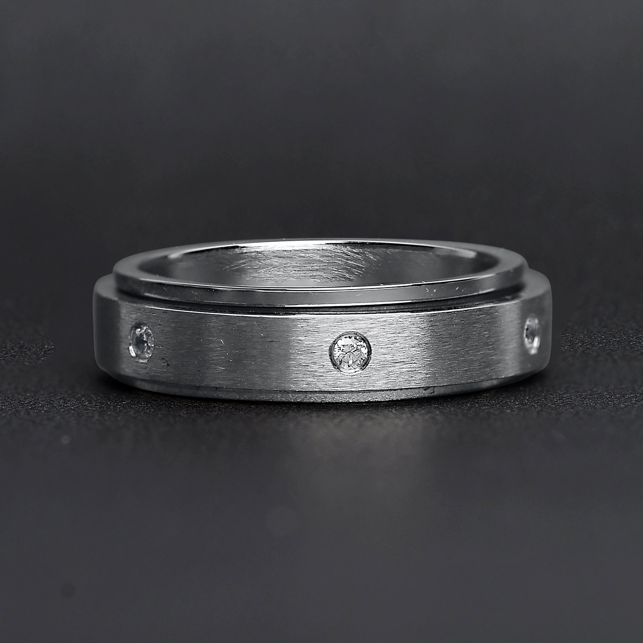 CZ Stones In Center Spinner Stainless Steel Ring