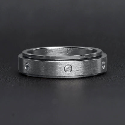 CZ Stones In Center Spinner Stainless Steel Ring
