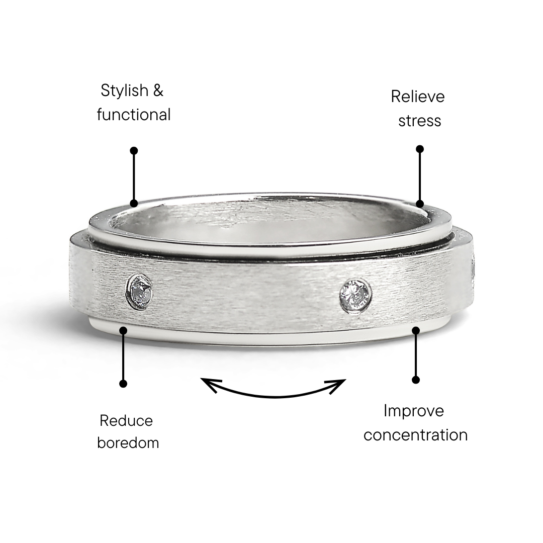 CZ Stones In Center Spinner Stainless Steel Ring